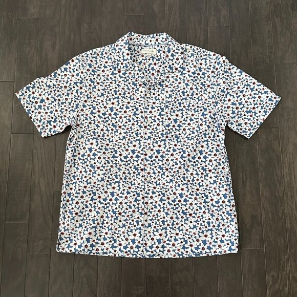 Free Assembly White Flower Print Large Men's Short Sleeve Shirt 100% Cotton - Picture 8 of 10